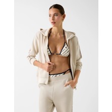 Guess Guessxns Fermuarlı Kapüşonlu Kadın Krem Sweatshirt W6GQ03K2656-A115