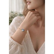 Kalp Figürlü Nazar Boncuklu Gold Ayarlanabilir Kadın Bileklik