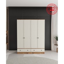 T&B Irmak 4 Kapaklı Çekmeceli Bazalı Gardırop - Tamamı Mdf