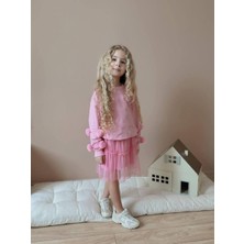 BeU Kids Kız Çocuk Ponpon Detaylı Likralı Üst ve Kumaş Tül Iç Astarlı Etek Takım