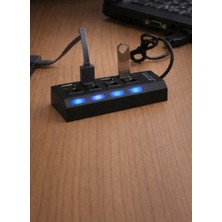 TeknoBeyza 4 Port Işıklı USB 2.0 Çoklayıcı Hub - Her Port Için Ayrı Açma/kapama Anahtarlı (Siyah)