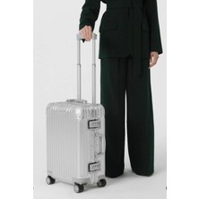 AGM Rimowa Modeli Alüminyum Kırılmaz Premium 20 Inç Döner Tekerli Tsa Kilitli Gümüş Renk Valiz - Bavul , Rimowa  Modeli Essential Valiz Gümüş Renk