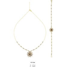 Bolek Jewellery 14 Ayar Altın Çiçek Motifli Taşlı Kolye & Bileklik Seti