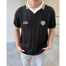 Difransel Jeans Erkek Sarmal Desen Çizgili Los Arma Nakışlı Polo Yaka Triko T-Shirt