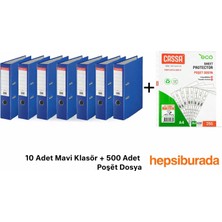 10 Adet Esselte Geniş Mavi Klasör + 500 Adet Poşet Dosya