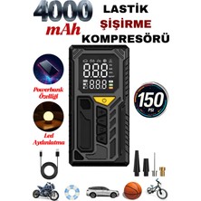 Yussraw auhma A7777Şarjlı Hava Kompresörü  4000 Mah 4ın1 Şarjlı+Araç  Taşınabilir Araç Lastik Top Şişirme Pompası Oto