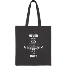 Tişört Kodu Never Skip Leg Day Gabardin Fermuarlı Tote Çanta – Sporcu Motivasyon Tasarımlı Günlük Çanta
