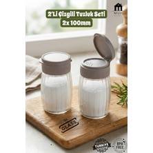 Muf Home 2'li Premium Çizgili Tuzluk Cam Baharatlık Takımı - Pratik Kapaklı Tuzluk Bpa Free 2x 100ML
