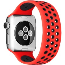  Apple Watch 42MM Ayarlı Delikli Silikon Kordon - Kırmızı-Siyah