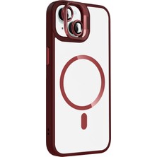  Apple iPhone 14 Remim Lensli Magsafe Standlı Kapak - Bordo