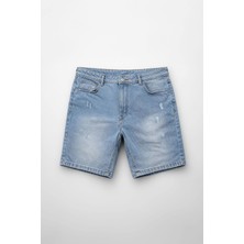 Markapia Erkek Mavi Eskitme Detaylı Regular Fit Jean Şort