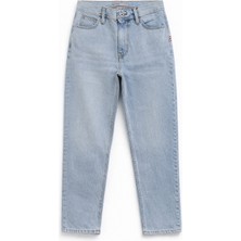 Markapia Kadın Yüksek Bel Açık Mavi %100 Pamuk Mom Jean Pantolon