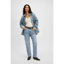 Markapia Kadın Yüksek Bel Buz Mavisi %100 Pamuk Mom Fit Jean Pantolon