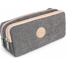 Relaxion RLX-147 Keten Iki Gözlü Kalemlik Okul Üniversite Çocuk Kalem Kutusu Kalemlik Gri