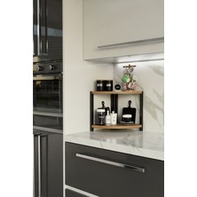 Alpa Ev Mobilya Iki Raflı Mutfak Köşe Oval Düzenleyici Raf Metal Gövdeli Çok Amaçlı Mutfak Standı Baharatlık