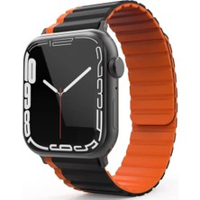 Movenchy Apple Watch 42MM Mo-Wb1 Çift Renk Mıknatıslı Silikon Kordon - Siyah-Turuncu