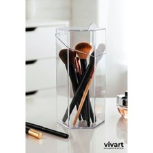 Vivart Büyük Boy Özel Tasarım Altıgen Kapaklı Kalem Makyaj Fırçası Düzenleyici