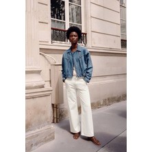 Markapia Kadın Ekru Yüksek Bel Wide Leg Jean Pantolon