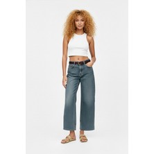 Markapia Kadın Geniş Kesim Wide Leg Mavi Jean Pantolon