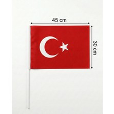 Sibel Günay Butik Alpaka Kumaş Türk Bayrağı | Ay Yıldızlı | 45×30 cm | Tutma Saplı