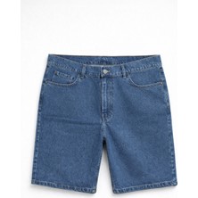 Markapia Erkek %100 Pamuk Rahat Kalıp Mavi Jean Şort