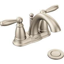Moen 6610BN Brantford Brushed Nickel Two-Handle High Arc Bathroom Faucet With Drain Assembly, Brushe