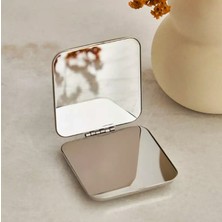 Gaman Metal Gri Katlanabilir Mini Kare Makyaj Aynası - Çanta Boy Ayna