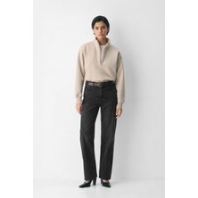 Markapia Kadın Antrasit Yüksek Bel Straight Fit Jean Pantolon