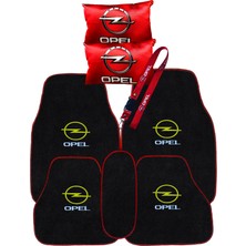 Tusba Market Opel Için 5 Parça Nakışlı Oto Halı Paspas & Kırmızı 2’li Boyun Yastığı & Ayna Askısı Set