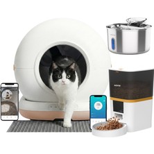 Haustier HST-CB002-BEJ Akıllı Otomatik Kedi Tuvaleti, QQ003 Beyaz Akıllı Mama Kabı , HST-WF009L-W Kedi Su Pınarı 3 Lü Set Haustier Türkiye Garantili