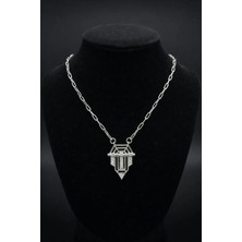 Geometrik Tasarım Taşlı Gümüş Renk Kadın Kolye