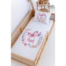 Lilabio %100 Pamuk Isme Özel Montessori Yatak Pike Seti 100X200 Kelebek Çiçek Çemberi