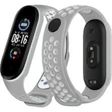  Xiaomi Mi Band 6 Spor Delikli Kordon - Gri-Kırmızı