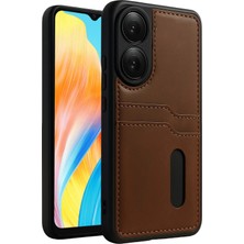  Oppo A38 Sara Kartvizitli Deri Kılıf - Taba