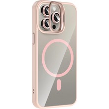  Apple iPhone 14 Pro Max Remim Lensli Magsafe Standlı Kapak - Pembe