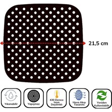Mcg® Siyah Isıya Dayanıklı Yıkanılabilir Silikon Fırın ve Airfryer Kare Model Pişirme Matı 21,5 cm