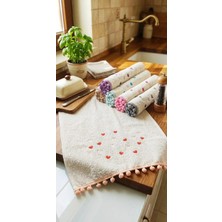 A.Z.H. Annem  30X50 Cm. Çeyizlik  (6'lı Set) Kalp Nakışlı Ponponlu  Bukle Lüks Havlu Seti