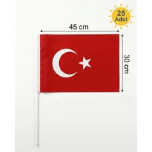 Sibel Günay Butik Alpaka Kumaş Türk Bayrağı 25 Adet| Ay Yıldızlı | 45×30 cm | Tutma Saplı