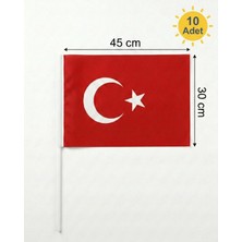 Sibel Günay Butik Alpaka Kumaş Türk Bayrağı 10 Adet | Ay Yıldızlı | 45×30 cm | Tutma Saplı