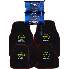 Tusba Market Opel Araçlara Uyumlu 5 Parça Nakışlı Paspas Seti & Mavi Dijital Baskılı Boyun Yastığı & Ayna Askısı