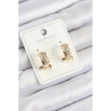 Callerrons Accessories Xuping Zirkon Taşlı Geometrik Desenli Halka Model Gold Renk Kadın Küpe // XD-BKP10850-ST