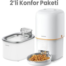 Haustier Pwf Akıllı Beslenme Istasyonu, Akıllı Kedi Mama Kabı & Kedi Su Sebili Ikisi Bir Arada Avantaj Set, PF02 Akıllı Mama Kabı, WF007L Otomatik Kedi Su Sebili, Combo Set Beyaz