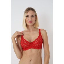Modellife B Cup Full Cup Dantelli Kırmızı Sütyen Balenli Astarsız Telli Tam Kapsama Şık Ve Toparlayıcı Sütyen