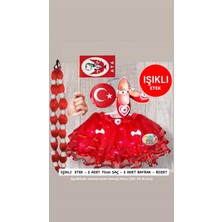 3b Kids 23 Nisan Işıklı Kırmızı Tütü Etek Kırmızı Babble Saç Kırmızı Babet Türk Bayrağı Rozet Seti