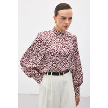 Sateen Desenli Bluz - Mürdüm
