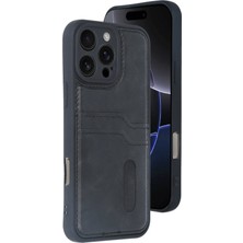  iPhone 16 Pro Max Kılıf Sara Kartvizitli Deri Kılıf - Siyah