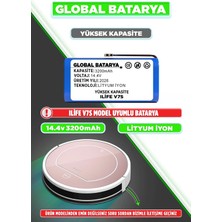 Global Batarya Ilıfe V7S Uyumlu Akıllı Robot Süpürge Bataryası 14.4V 3200MAH Li-Ion Pil (Yüksek Kapasite)