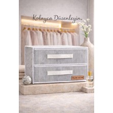 Flow Home 2 Gözlü 2 Katlı Çekmece Dolap Içi Organizer Kumaş Takı Çorap Iç Çamaşırı Şifonyer Düzenleyici