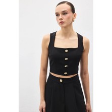 Sateen Lucy Crop - Siyah