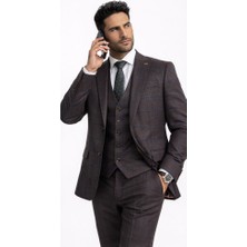 Fabio Cassel Slim Fit  Sivri Yaka Çift Yırtmaçlı Astarlı Takım Elbise Yelekli